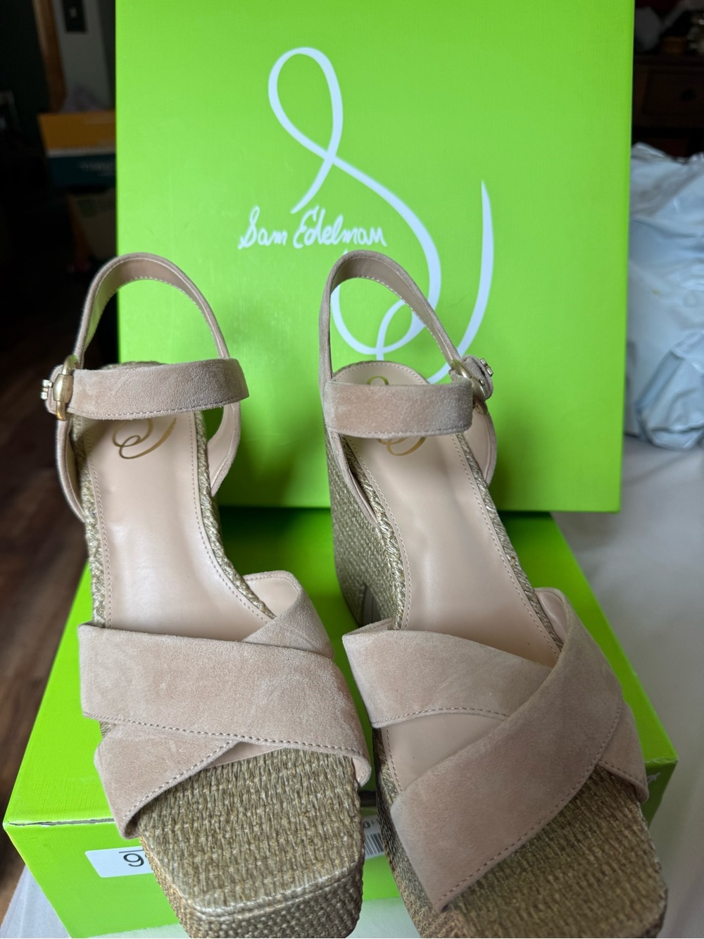 Sam Edelman Nude Suede Crisscross Platform Wedge Sandals